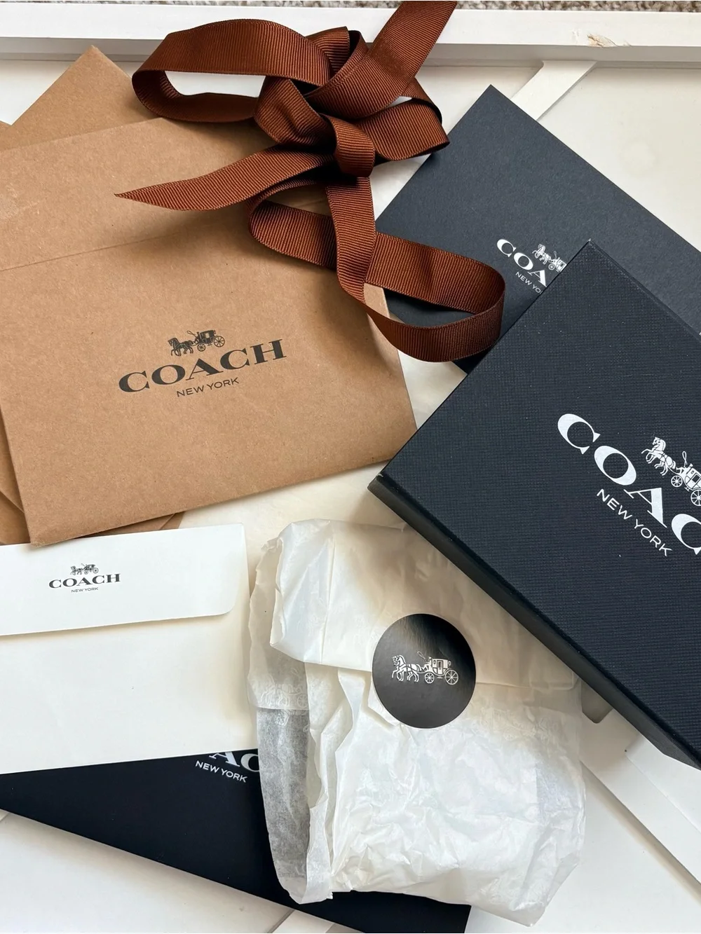 COACH Brown Kraft Gift Bag with Black Box Bundle 3
